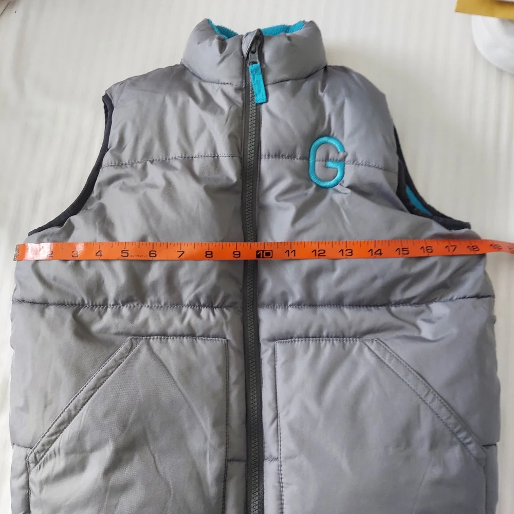 Old Navy grey Blue Lining girls vest Zipper Front Size 6/7